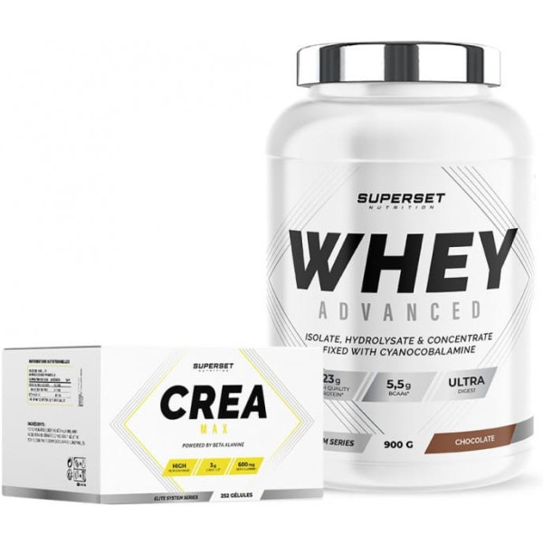 Superset Nutrition Pack Avanzado De Ganancia Muscular Pura 100% Whey Proteine Advanced 900 Gr + Crea Max 252 Caps
