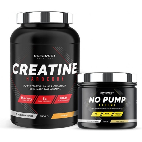 Superset Nutrition Pack Volumen Y Fuerza Creatine Hardcore 1.5kg Naranja + No Pump Xtreme 420 Gr