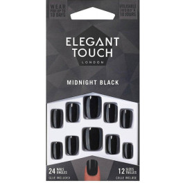 Elegant Touch Core Colour 24 Nails With Glue Squoval Midnight Black Unisex