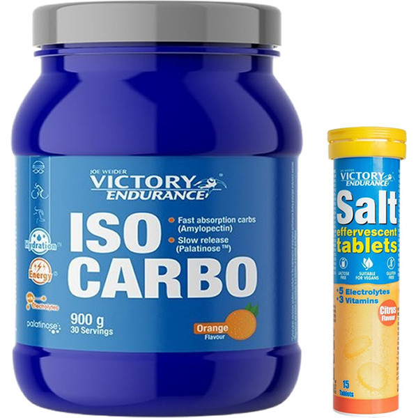 GESCHENKpakket Victory Iso Carbo Sinaasappelsmaak 900 Gr + Carbo Boost Gel 1 Gel X 76 Gr