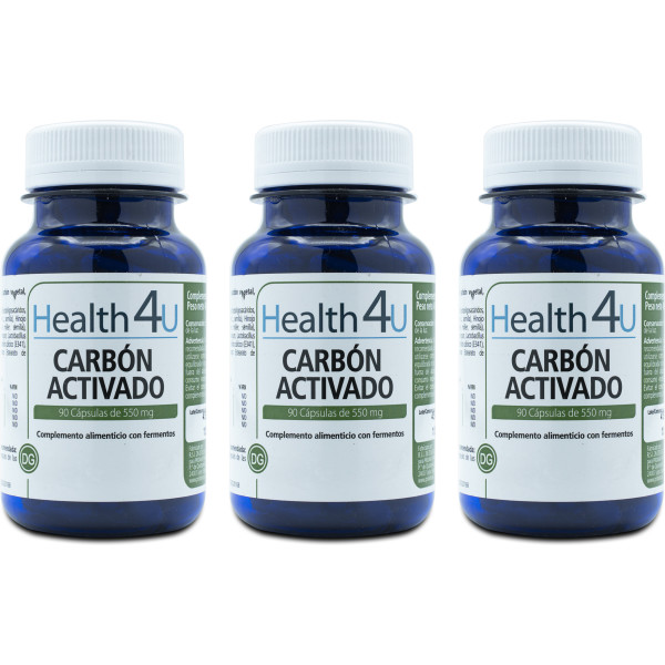 Health4u H4u Carbón Activado 90 Cápsulas De 550 Mg Pack 3