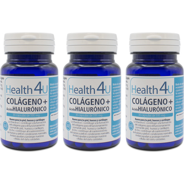 Health4u H4u Collagène + Acide Hyaluronique 30 Gélules De 479 Mg Pack 3