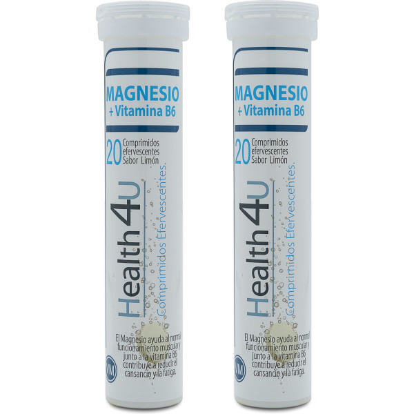 Health4u H4u Magnésium + Vitamine B6 20 Comprimés Effervescents Saveur Citron Pack 2