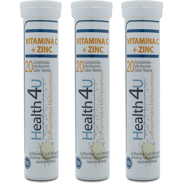 Health4u H4u Vitamina C + Zinco Vitaminas e Minerais 20 Comprimidos Efervescentes Pacote 3