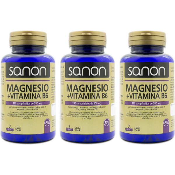 Sanon Magnesio + Vitamina B6 180 Comprimidos De 500 Mg Pack 3