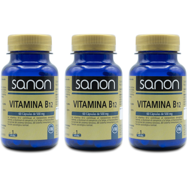 Sanon Vitamina B12 60 cápsulas 500 mg pacote 3