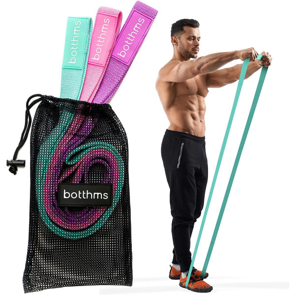 Bandes d'exercice en tissu long Bottomms - Ensemble de 3 bandes de résistance.