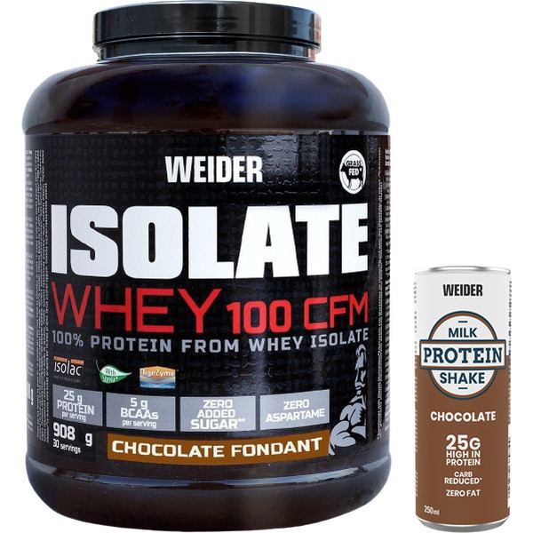Pack REGALO Weider Isolate Whey 100CFM 908 Gr + Milk Protein Shake 1 lata x 250 ml