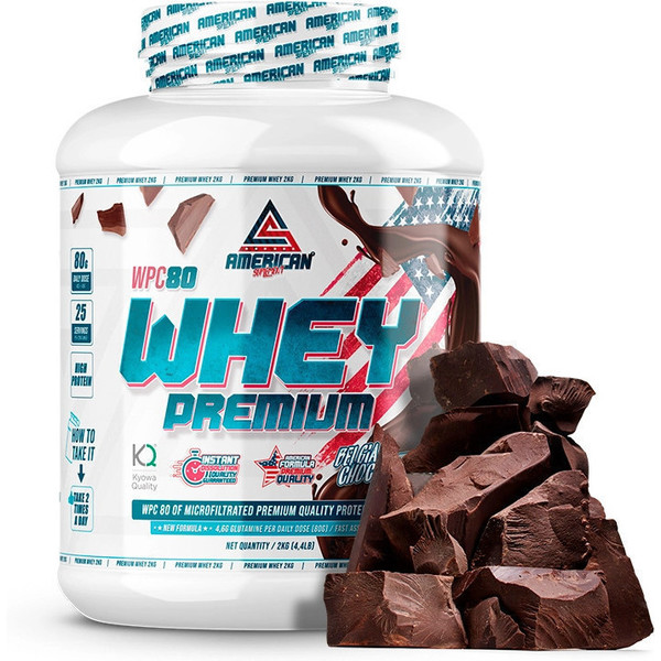 AS American Suplement - Premium Whey Protein 2 Kg - Proteína Suero de Leche - Aumentar Masa Muscular - Alta Concentración Proteína WPC80 Pura - L-Glutamina Kyowa Quality®