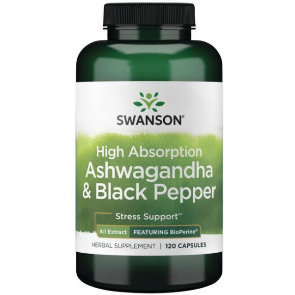 Swanson Ashwagandha à haute absorption et poivre noir 120 capsules