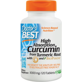 Doctors Best Curcumine à haute absorption de racine de curcuma avec complexe C3 et biopérine 1000 mg 120 onglets