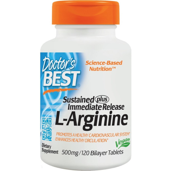 Doctors Best Larginine Sustained + Onmiddellijke afgifte 500 mg 120 tabletten
