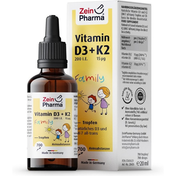 Zein Pharma Vitamine D3 + K2 Famille Gouttes - 20 Ml