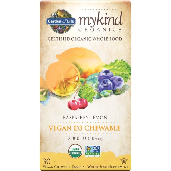 Garden Of Life Mykind Organics Vegan D3 Chewable 2000 Iu 30 Comprimés Vegan à Croquer