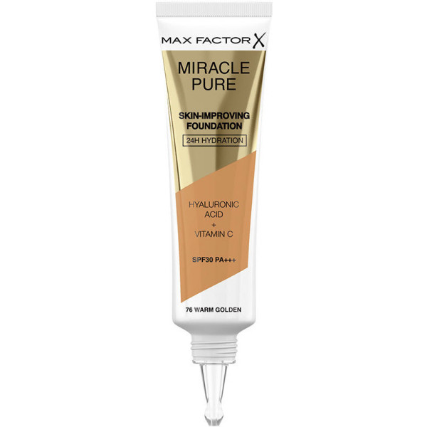 Base Max Factor Miracle Pure Skin-Improving 24H Hidratação FPS30 76 Dourada 30 ml por Mler