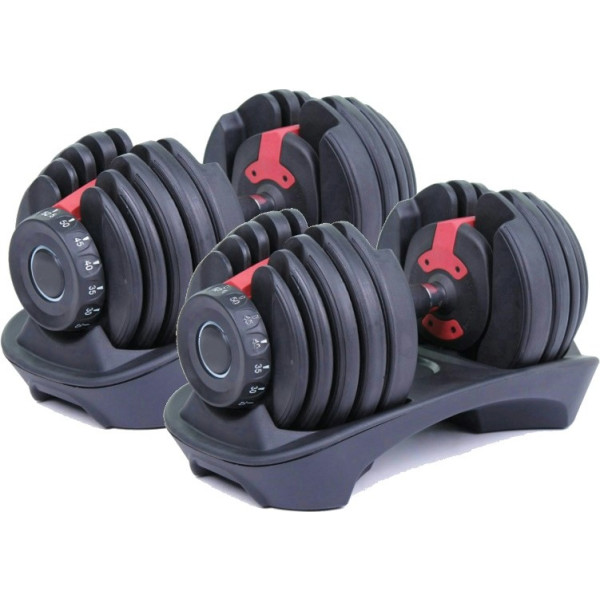 Ozio Fitness 2 verstellbare Hanteln, Leistung 2,5–24 kg (Paar), mit Aufbewahrungsbasis