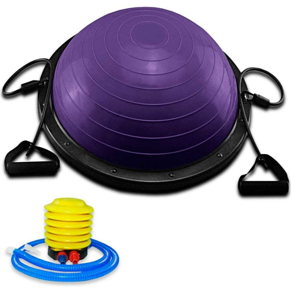 Ozio Fitness Strongerfit Balance Demi Sphère 58 Cm Violet Avec Tendeurs Et Gonfleur