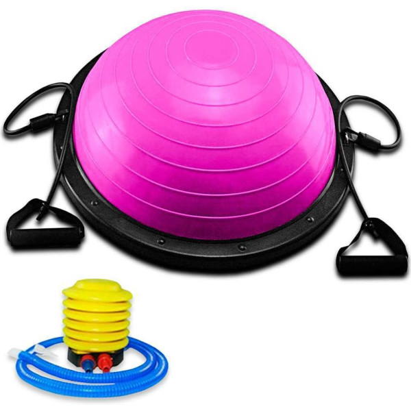 Ozio Fitness Strongerfit Balance Halbkugel 58 cm rosa mit Spannern und Inflator