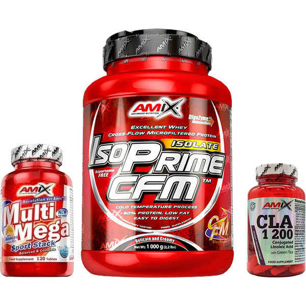 Pack REGALO Amix IsoPrime CFM Isolate Protein 1 Kg + Multi Mega Stack 120 tabletas + Cla 30 caps