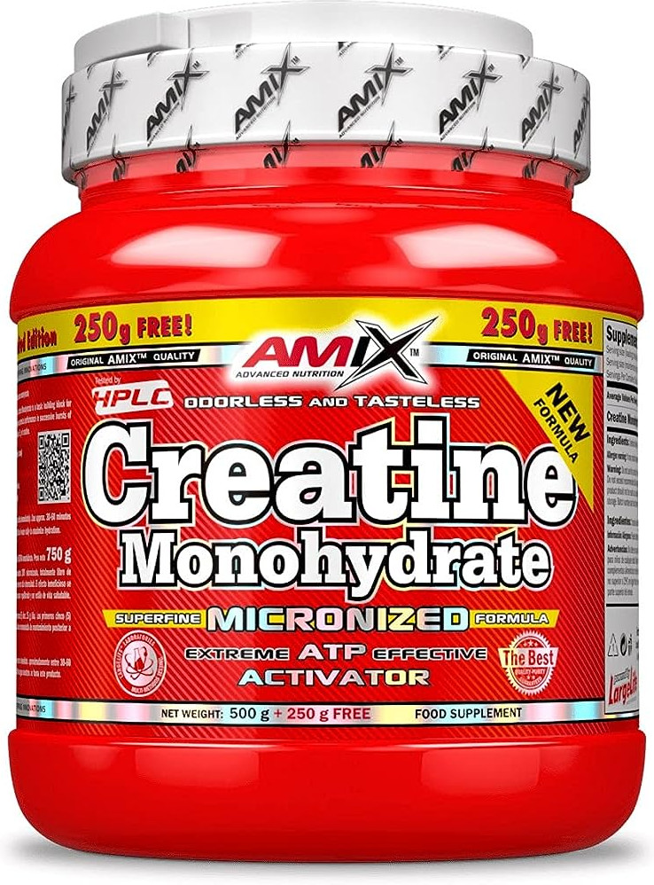 Amix CrÃ©atine Monohydrate 500 Grammes + 250 Grammes - Augmente la construction musculaire, AmÃ©liore les Performances Physiques, IdÃ©al pour les Athl-image