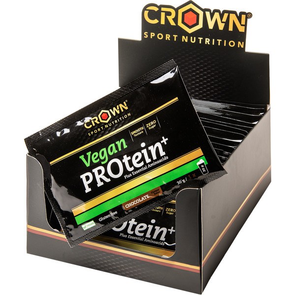 Crown Sport Nutrition Vegan Protein+, 12 Sachets of 30g - Pea Protein Isolate Fortified with Essential Amino Acids and Micronized for a Mild Texture and Flavor, Allergen Free