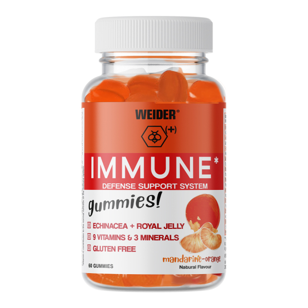 Weider Immune 60 Gummies. Tangerine-Orange flavor. Sugar Free And Gluten Free. Jelly beans to strengthen the immune system. 60 gummies