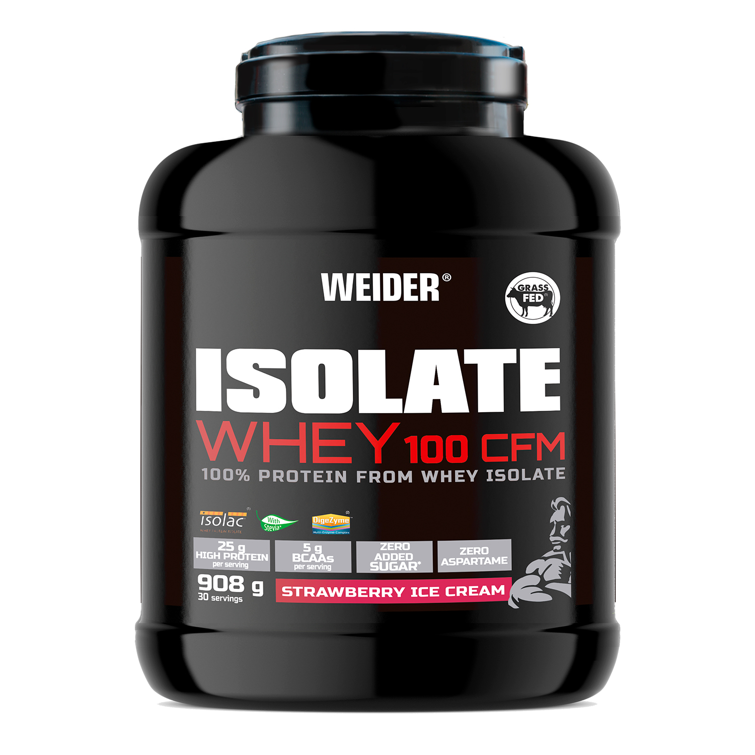 Weider Isolate Whey 100CFM (908G) Gusto Gelato Alla Fragola, 25G Isolato Di Proteine Del Siero Di Latte/Porzione, Con Enzimi, Senza Zuccheri Aggiunti, Imballaggio 50% Riciclato E 100% Riciclabile