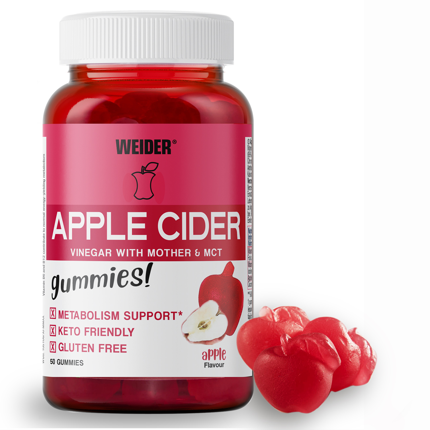 Weider Apple Cider Vinegar Gummies - 50 Gominolas Sabor Manzana. Sin AzúCares Y Sin Gluten Sabor Manzana-image