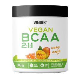 Weider Vegan BCAA 2:1:1 Mangue-Orange 100% végétalien. 300 Gr. Excellente saveur et dissolution.