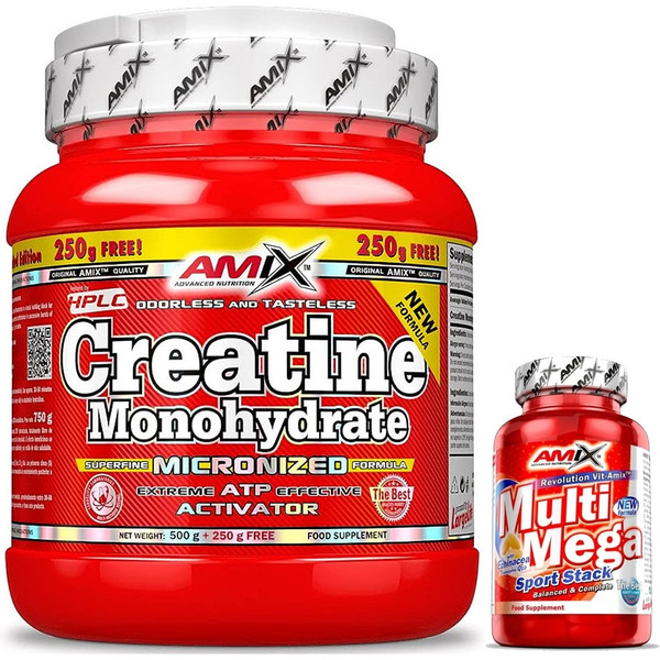 Amix Créatine Monohydrate 500 Grammes + 250 Grammes - Augmente la construction musculaire, Améliore les Performances Physiques, Idéal pour les Athlètes