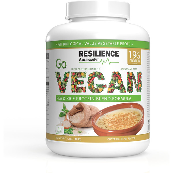 Resilience American Fit Go Vegan Proteina vegana 1.8 kg/ Proteina en polvo /  Proteina aislada / bcaa / Glutamina / Stevia /  proteinas para masa muscular /  Proteína vegetal / batidos de proteinas arroz y guisante