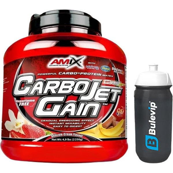 Confezione REGALO Amix CarboJet Gain 2,25 kg Proteine + Bulevip Shaker Pro Mixer Nero - 500 ml