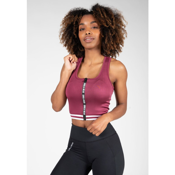 Gorilla Wear Top de cultivo frontal de Mesa Zip - Borgoña Rojo - L