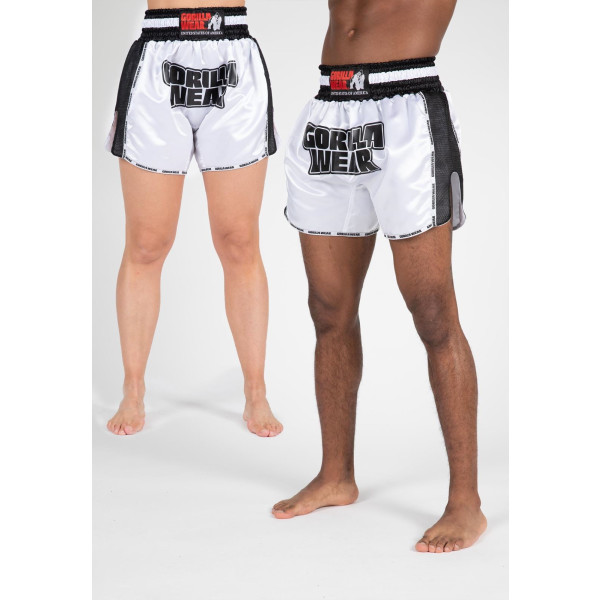 Gorilla Wear Piru Muay Thai Shorts – Weiß/Schwarz – L