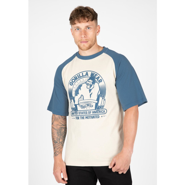 Gorilla Wear Logan Übergroßes T-Shirt – Beige/Blau – 2xl