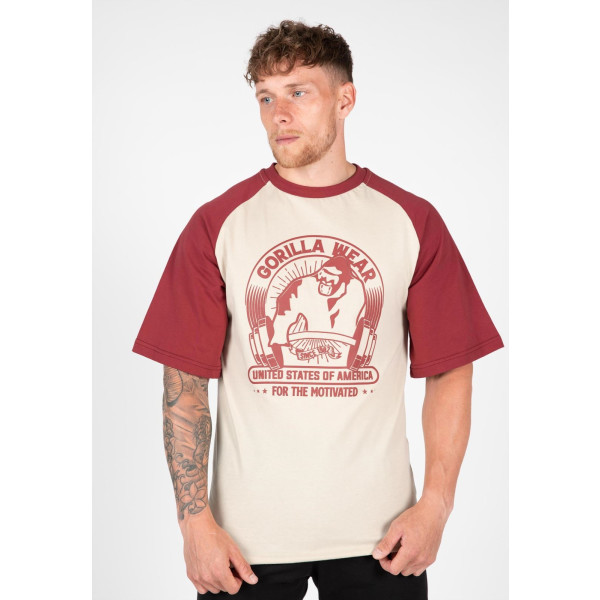 T-shirt oversize Gorilla Wear Logan - Beige/Rosso - 2xl