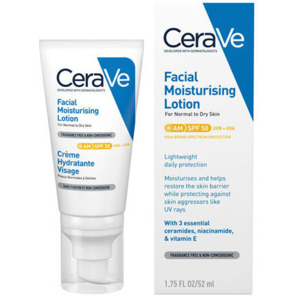 Cerave Gesichts-Feuchtigkeitslotion SPF50 für normale bis trockene Haut, 52 ml, Unisex