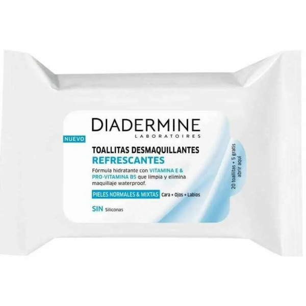 Diadermine Erfrischende Make-up-Entferner-Tücher für normale Haut, 25 U, Unisex