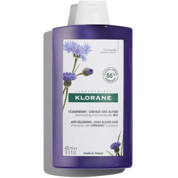 Klorane Centaurea Bio Shampooing Anti-Jaune Cheveux Gris Et Blonds 400 Ml Unisexe