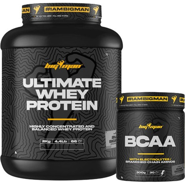 Confezione BigMan Ultimate proteine del siero di latte 2 kg + BCAA Glutammina + Elettroliti 300 Gr