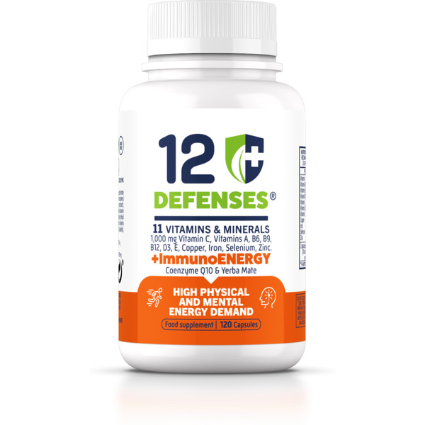 12 Defenses Vitaminas para el Cansancio con Coenzima Q10 y Yerba Mate 120 Vcaps