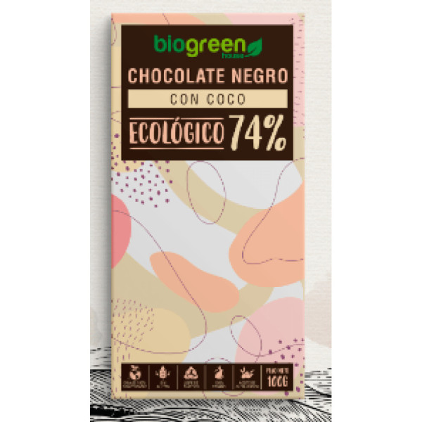 Biogreen House Tableta Chocolate Negro 74% Ecológico Coco 100 Gr