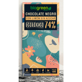 Biogreen House Tableta Chocolate Negro 74% Ecológico Sin Azúcar Limon  100 Gr