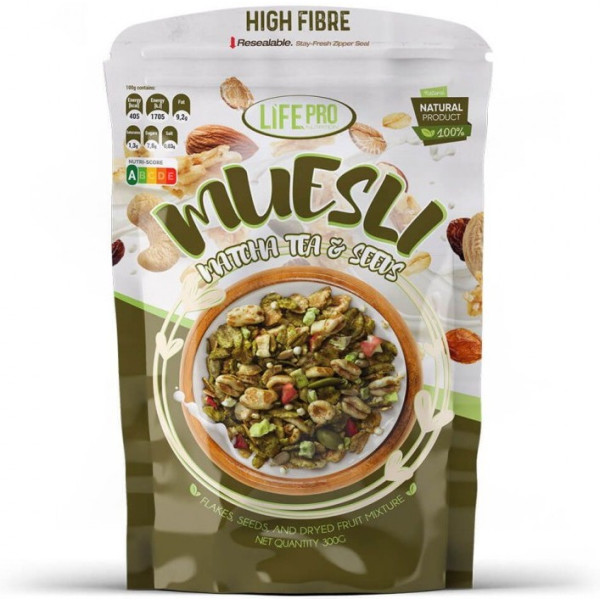 Life Pro Nutrition Müsli Matcha-Tee und Samen 300 Gr