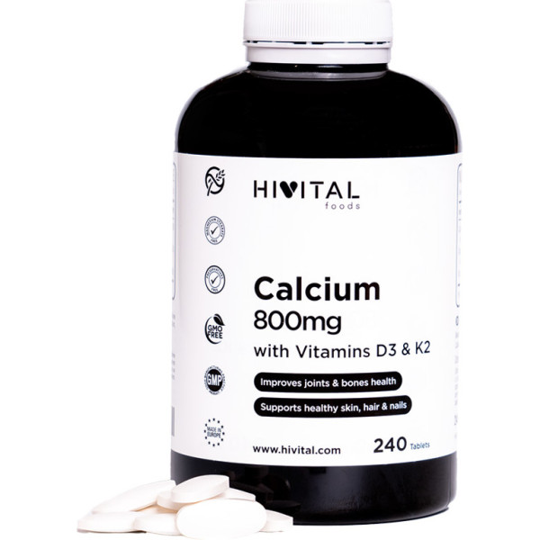 Hivital Cálcio 800 mg com vitamina D3 e K2. 240 comprimidos por 4 meses.