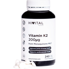 Hivital Vitamina K2 Mk7 200 Mcg. 240 Comprimidos Veganos De Vitamina K Para 8 Meses.
