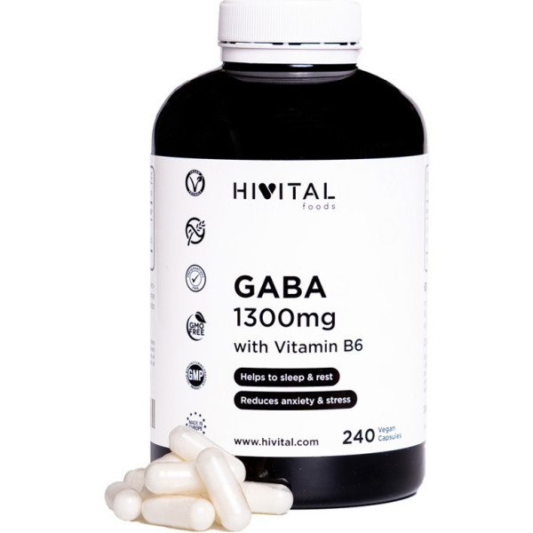 Hivital Gaba 1300 mg com vitamina B6. 240 cápsulas veganas por 4 meses