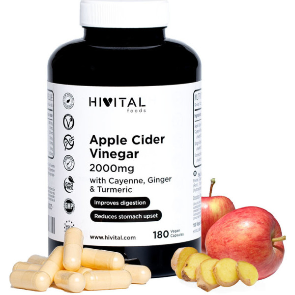 Hivital Apfelessig 2000 mg. 180 vegane Kapseln für 2 Monate.