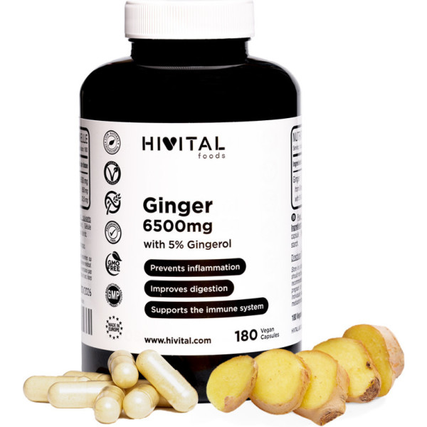 Hivital Gengibre 6500 mg. 180 Cápsulas Veganas por 6 Meses.
