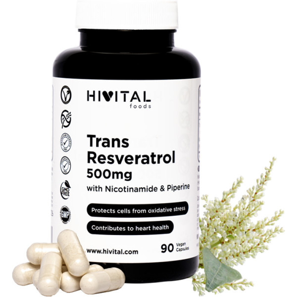 Hivital Trans-resveratrol 500 mg. 90 Cápsulas Veganas por 3 Meses.
